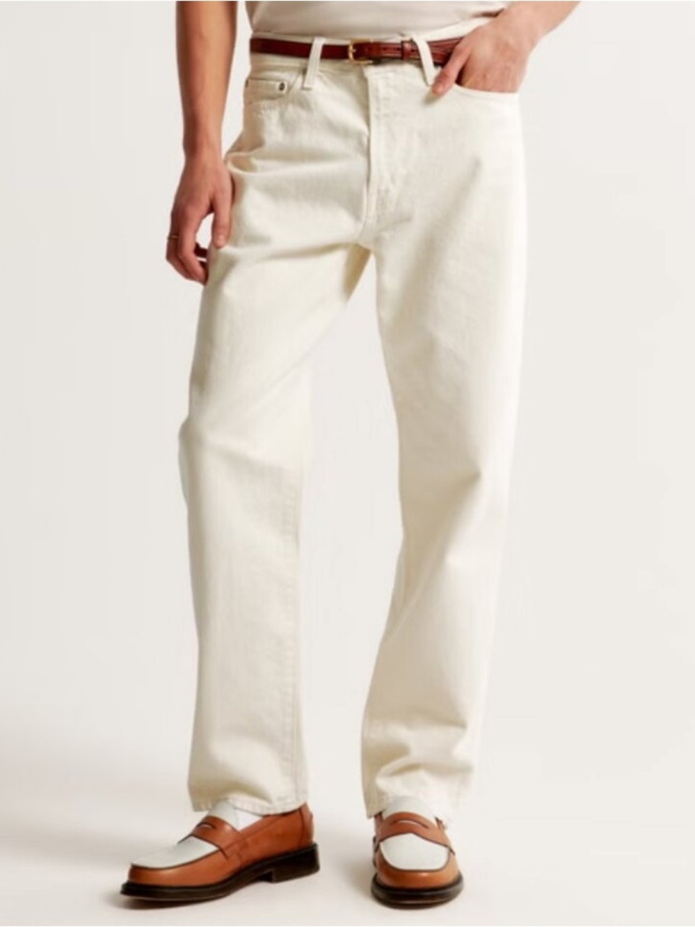 Abercrombie & Fitch 33x34 Cream Loose Lightweight Jean Off-White Size 32W 34L